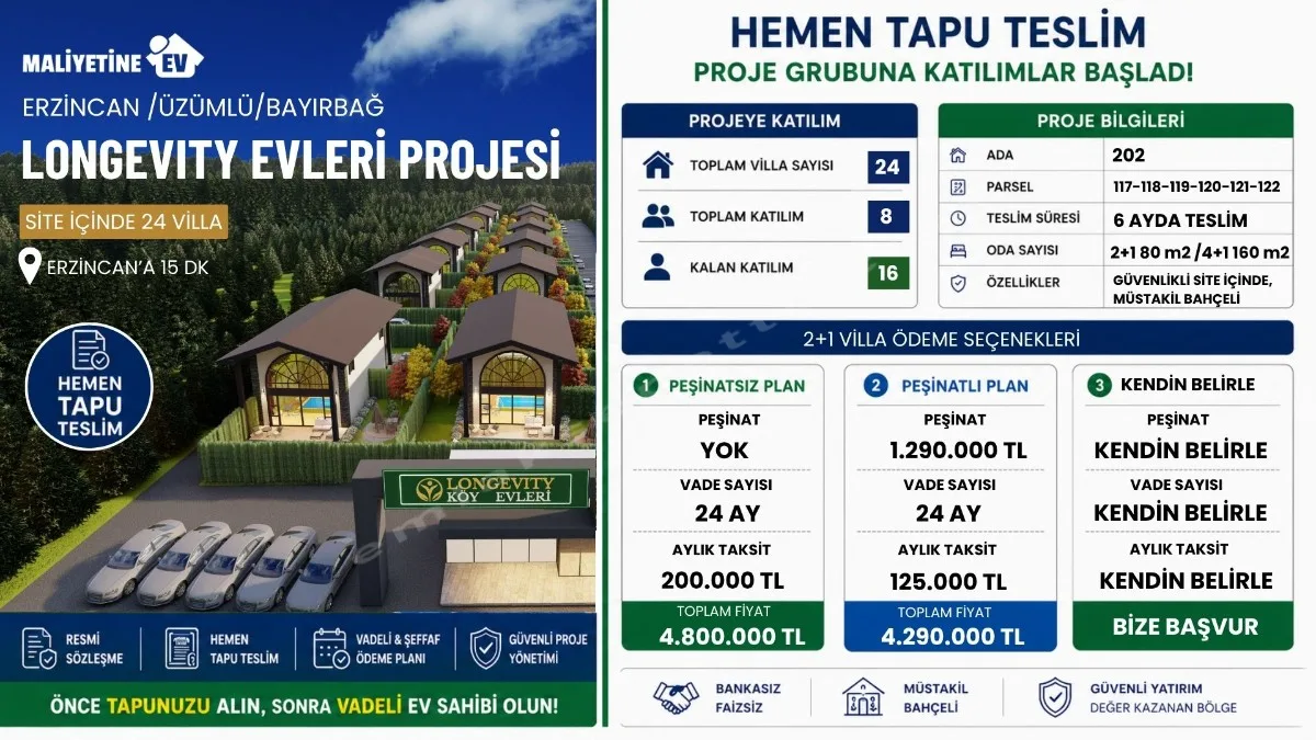 SAKARYA ERENLER'DE MALİYETİNE EV'DEN BAHÇELİ EV SAHİBİ OLUN